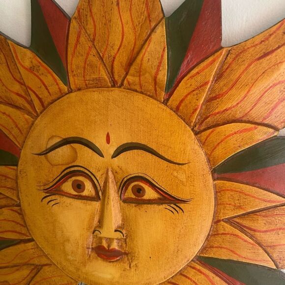 Vintage Sun & Moon Celestial Wooden Mirror with Stars Handpainted 23"X11.5" - Picture 6 of 16